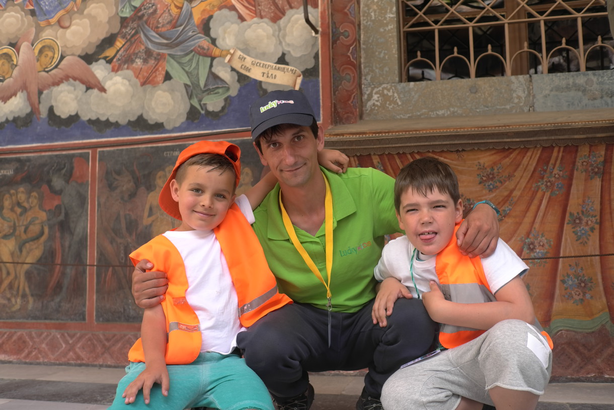 Children and animator in the Rila Monastery | Lucky Bansko Kids Camp